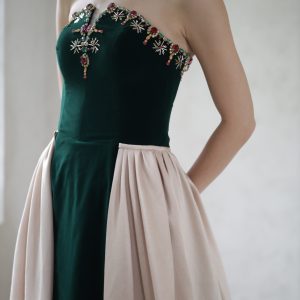 Alternative view of Emerald Green Cheongsam with Detachable Train