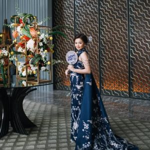 Navy Halter Neckline Cheongsam