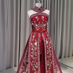 Alternative view of Maroon Halter Neckline Cheongsam