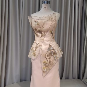 Champagne Cheongsam with Embroidery Drapery