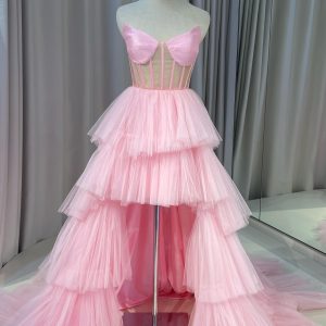 Pink Tiered Tulle Dress with Bustier Top