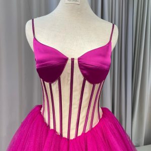 Alternative view of Purple H-line Dress with Tulle Train