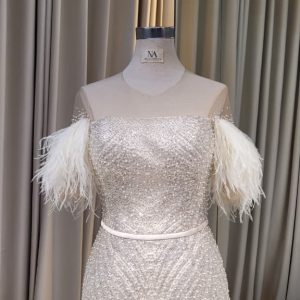 Alternative view of Champagne Mermaid Dress with Feathers Sleeves