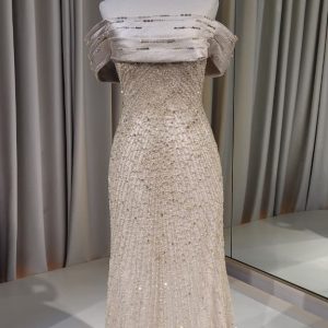 Champagne Mermaid Dress with Off Shoulder Sleeves