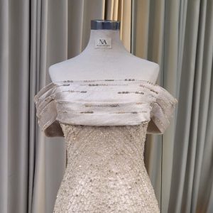 Alternative view of Champagne Mermaid Dress with Off Shoulder Sleeves