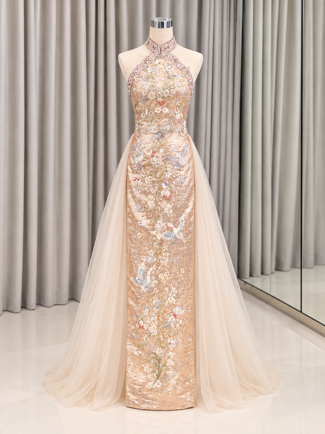 Champagne Bronze Tulle Cheongsam