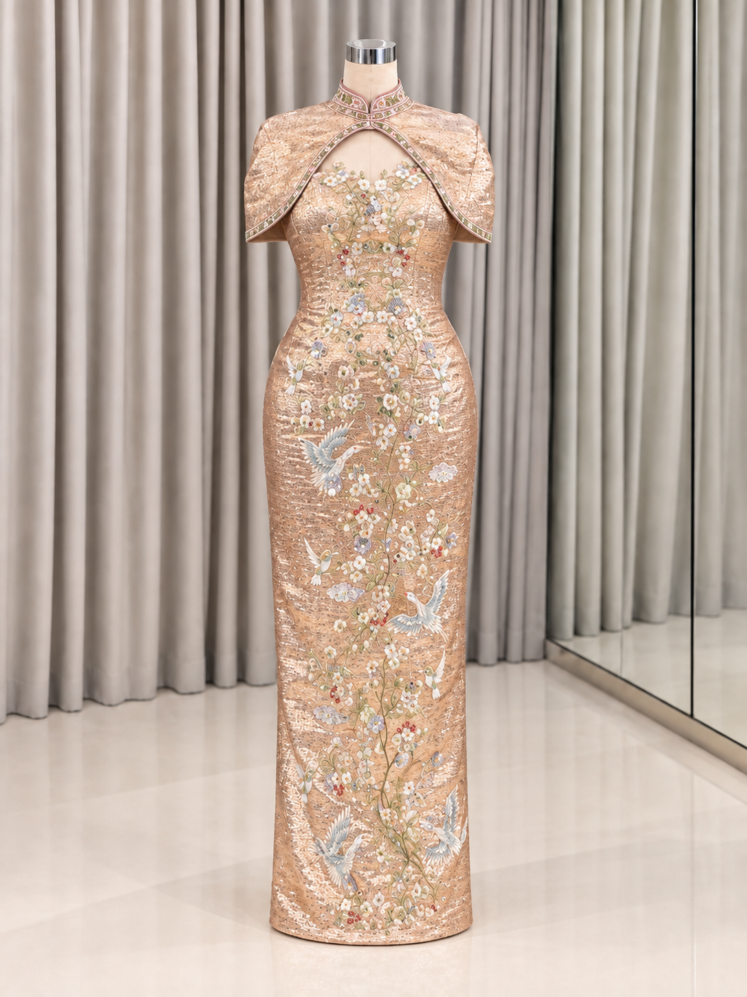 Champagne Bronze Cape Cheongsam